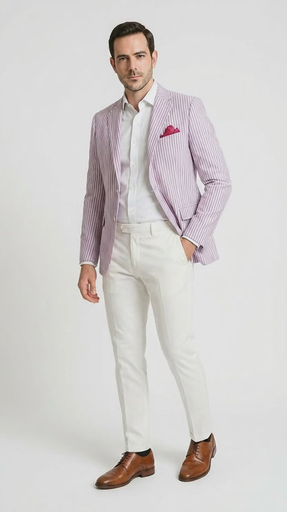 Men's Italian Lavender Seersucker Blazer Lightweight Summer Striped Suit Jacket