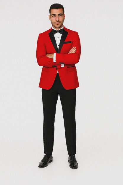 Mens Classic 2 Button Notch Lapel Red Tuxedo