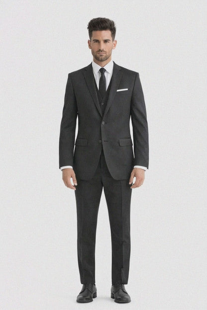 Mens Vested 2 Button Slim Fit Wool Black - Mens Slim Fitted