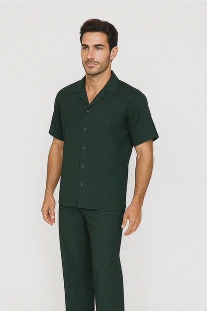 Mens Walking Suit in Color hunter green leisure suit casual Matching Shirt and Pants $99