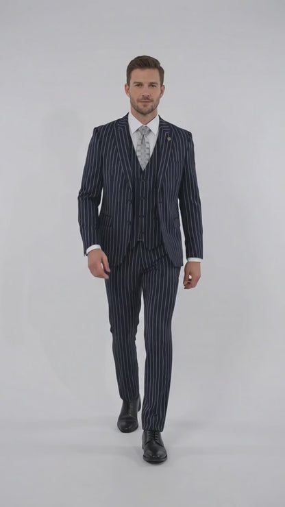 Men’s 3-Piece Gangster Pinstripe Suit – 2-Button Vintage Suit in Black, Grey or Burgundy