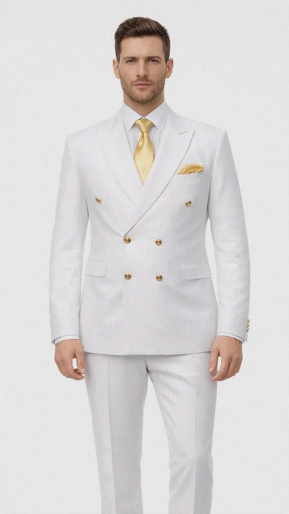 Rossiman White Men's Suit Double Breasted Slim Fit