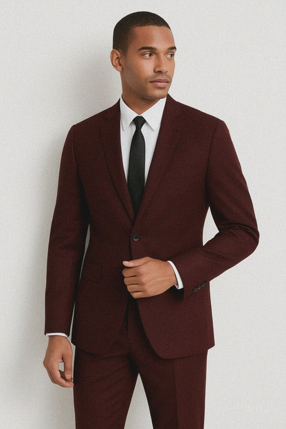 Mens Slim Fit Suit Burgundy