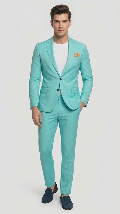 Men’s Turquoise 2 Piece Suit with Jacket and Pants, Formal Wedding Suit for Prom, Parties, Summer Events, and Special Occasions
