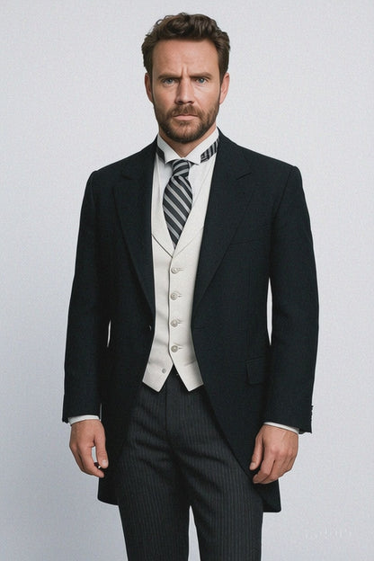 Black Peak Lapel Cutaway Tuxedo  Long Single-Breasted Suit Perfect for Musicians and Weddings