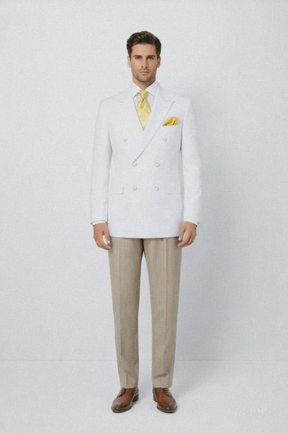 Men’s White Double Breasted Sport Coat – Timeless Classic Fit Blazer