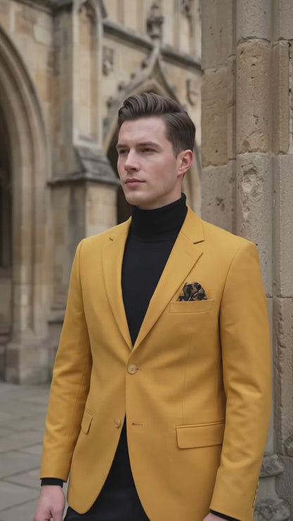 Men’s Mustard Gold Blazer, Fashion Sport Coat Wedding Party Church Dress Jacket