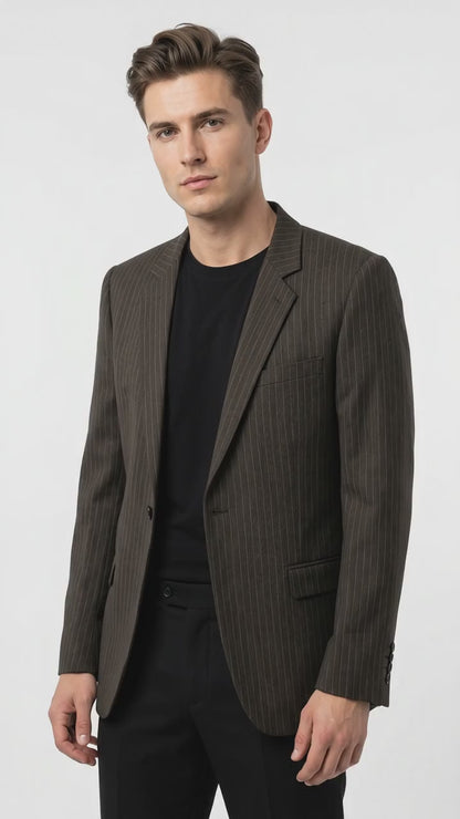 Men’s Vintage Dark Brown Pinstripe Blazer – Classic Retro Sport Coat Outfit