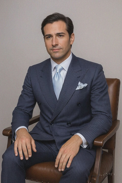 Classic Fit in Navy with White Pinstripe Color by Rossiman