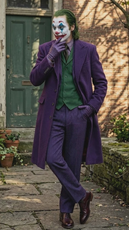 Men’s Purple Overcoat Joker Folie à Deux Arthur Fleck Inspired Long Coat – Classic Costume Trench Coat, Stylish Winter Party Wear Jacket
