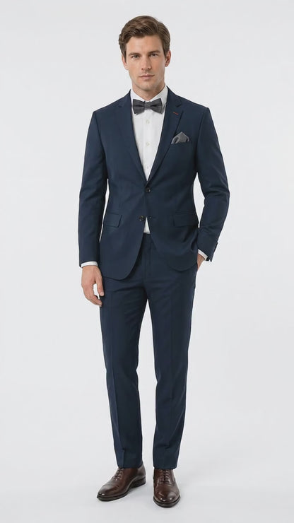 Statement Men’s 100% Wool 2 Piece Italian Made Suit, Subtle Texture Business Formal Suit in Black and Navy