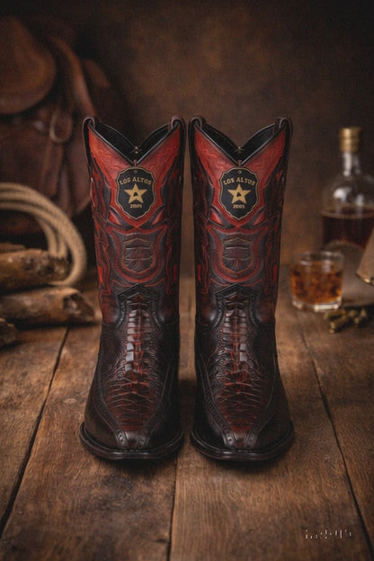 Botas de Avestruz Pata con Venado Horma Europea LAB-76F0518