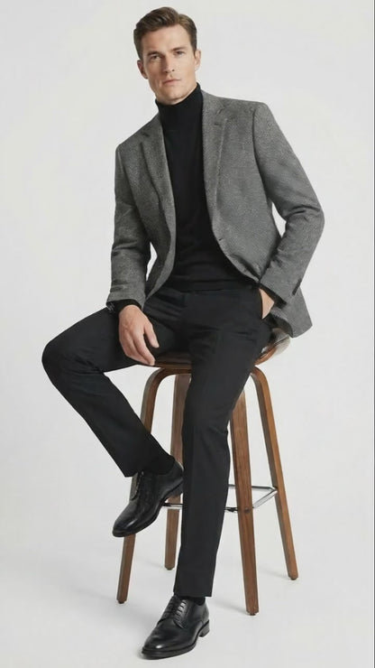 Mens Grey Tweed Herringbone Sport Coat - Gray Mens Blazer Suit Jacket