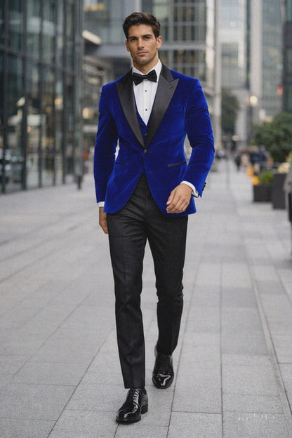 Mens Designer Velvet Tuxedo Royal Blue Dinner Jacket