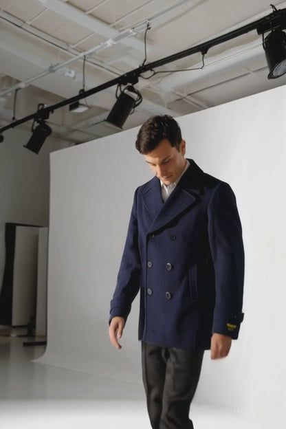 Big & Tall Men's Wool Peacoat  Classic Double Breasted Overcoat