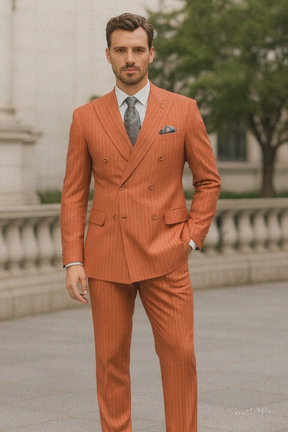Elegant Orange Pinstripe Suit  Mens Business & Wedding Wear