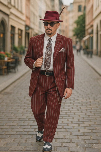 Burgundy Pinstripe Zoot Suit  3 Piece 1920s/1930s Gangster Outfit (Jacket and Pants and Vest) Vintage Fashion