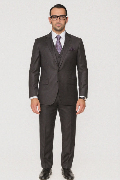 Mens Three Piece Suit - Vested Suit 2 Button Solid Color Heather Charcoal Men'S Suit