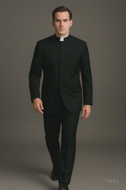 Mens 5 Button Mandarin Collar Tuxedo Suit in Black