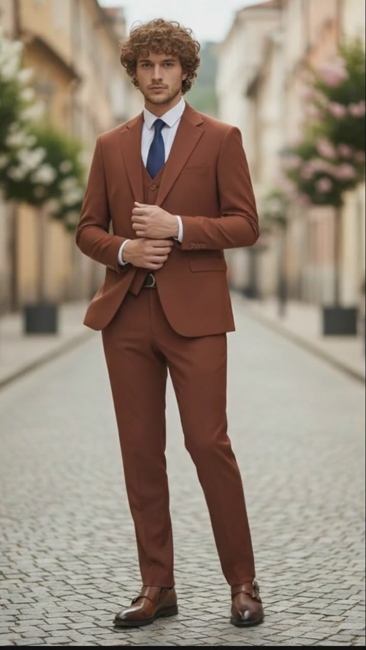 Brown Three-Piece Suit –   Slim Fit 