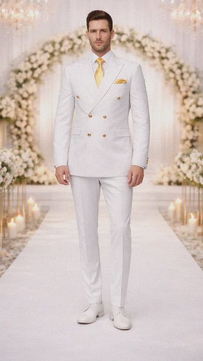 Rossiman White Men's Suit Double Breasted Slim Fit