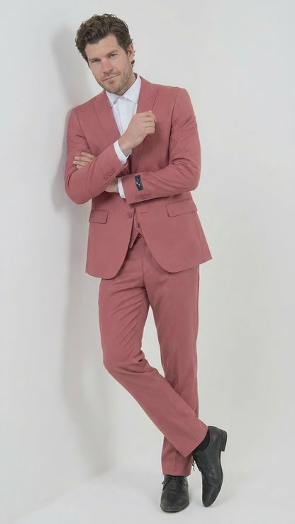 Mens Dusty Rose Three Piece Suit – Modern Formal 3PC Wedding and Prom Suit - Pink Coloe Modern Fit