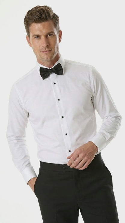 Men’s White Spread Collar Tuxedo Shirt with Plain Front, Formal Wedding Dress Shirt
