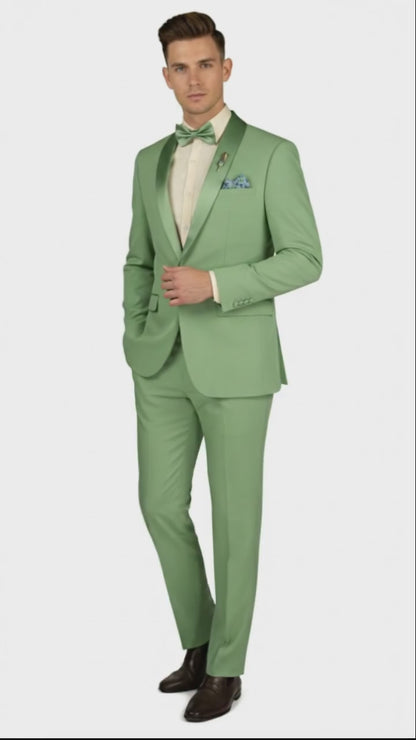 Mens Mint Green Tuxedo  2-Piece Formal Suit with Satin Shawl Lapel and Matching Bow Tie in  Sage Green