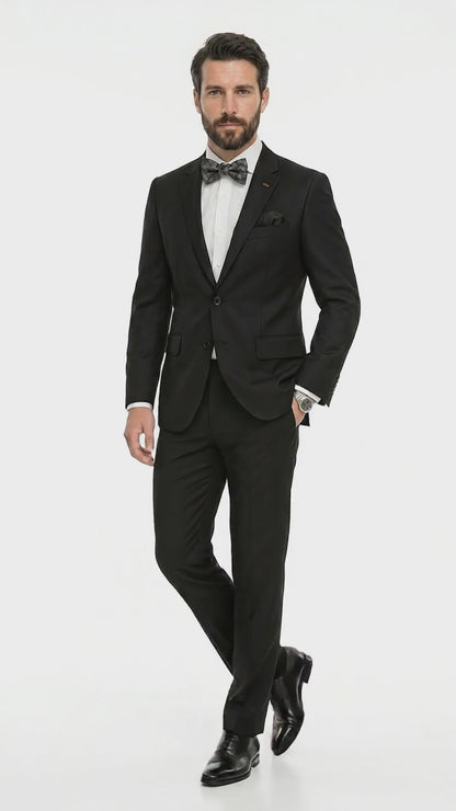 Statement Men’s 100% Wool 2 Piece Italian Made Suit, Subtle Texture Business Formal Suit in Black and Navy