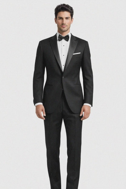 Mens 1 Button Peak Lapel Tuxedo in Black