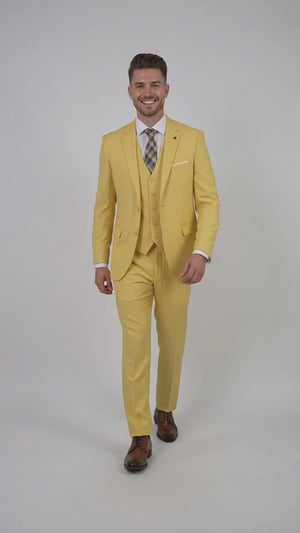 Men’s Neon Yellow Wool Suit – Bright Yellow 3-Piece Wedding, Prom & Formal Suit with Vest By Statement