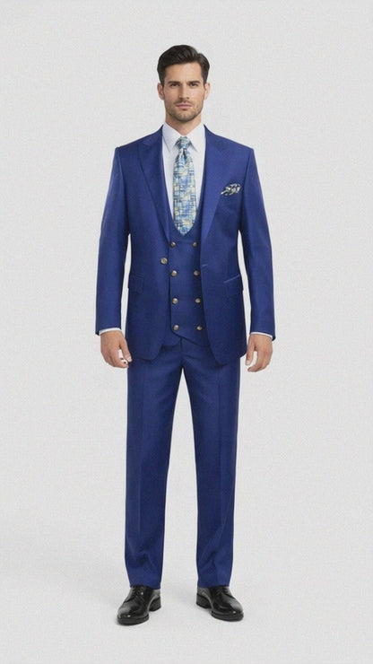 Rossiman Royal Blue Men's Suit Double Breasted Slim Fit
