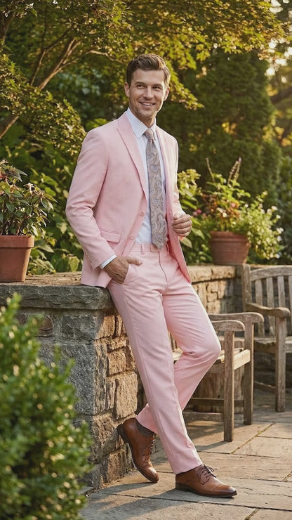 Men’s Light Pink 2 Piece Suit, Formal Dress Suit for Weddings, Prom, Parties, Summer Events Slim Fitted By Vitali