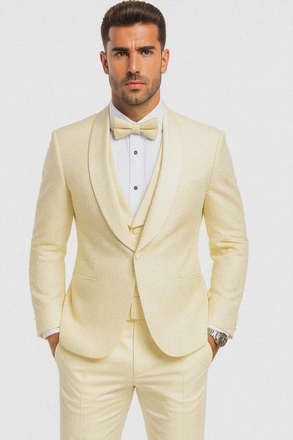 Ivory Groom Tuxedo with Floral Lace Vest  Luxury Mens Wedding Attire
