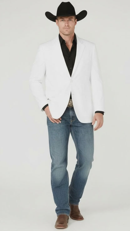 Mens White Western Blazer  Classic Cowboy Style Sport Coat for Formal - Cowboy Jacket