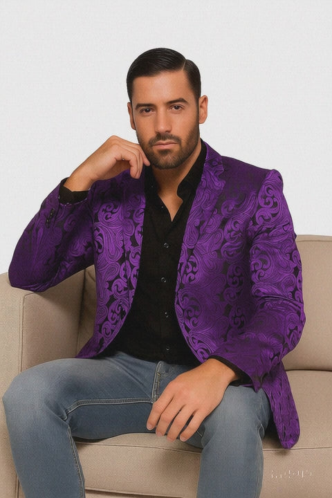 Mens Black & Purple Paisley Party Blazer