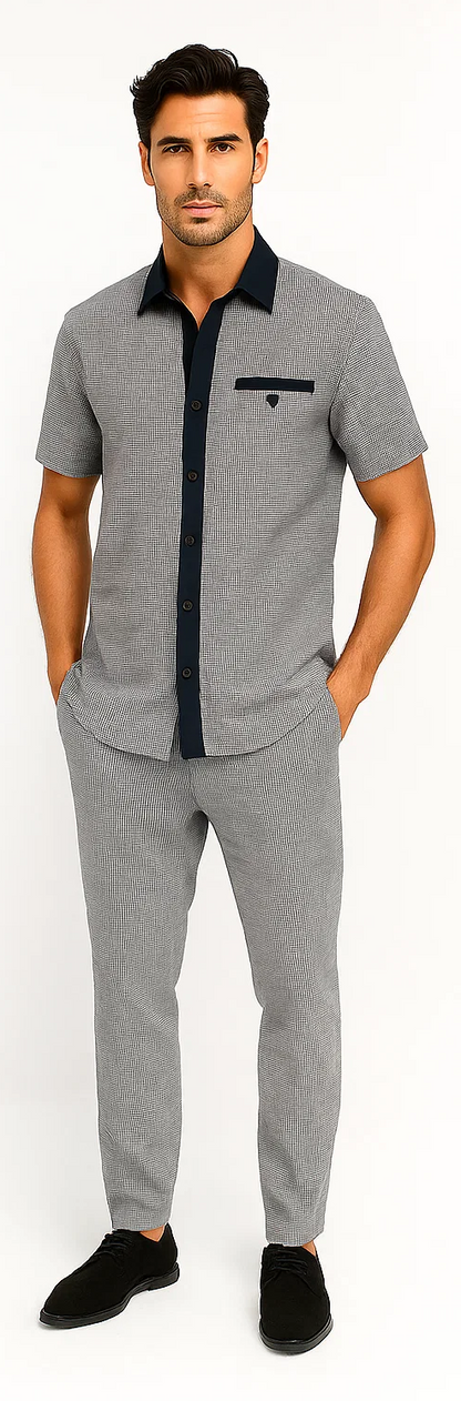 Mens Houndstooth Walking Suit by Dreams by Zacchi  2 Piece Lei sure Set in navy/white- $99
