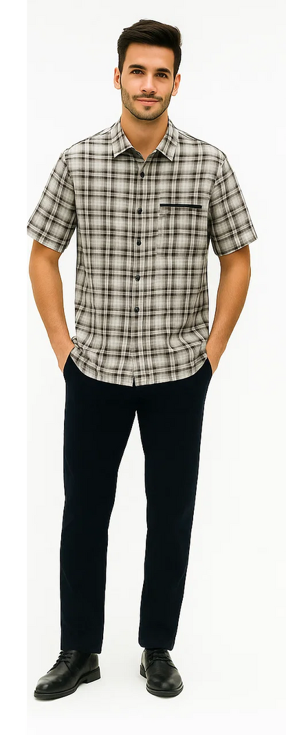 Mens Textured Plaid Walking Suit in black/white by Dreams by Zacchi  2 Piece Leisure Outfit with matching shirt and pant -$ 99