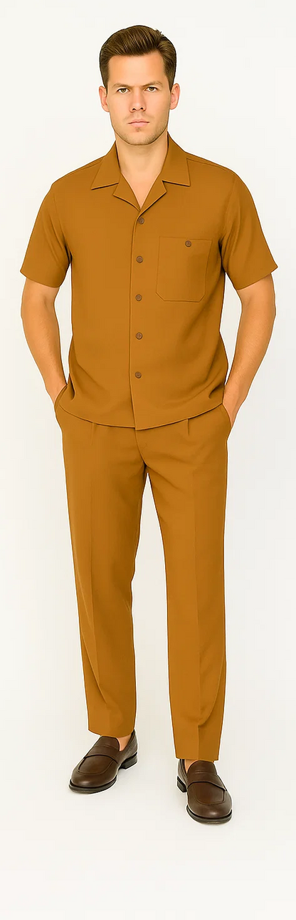 Mens Walking Suit in Color caramel leisure suit casual Matching Shirt and Pants $99