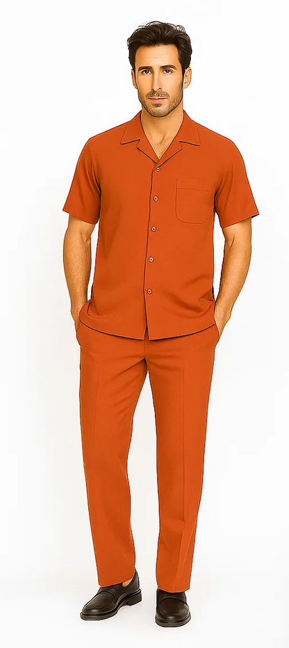 Mens Walking Suit in Color papaya leisure suit casual Matching Shirt and Pants $99