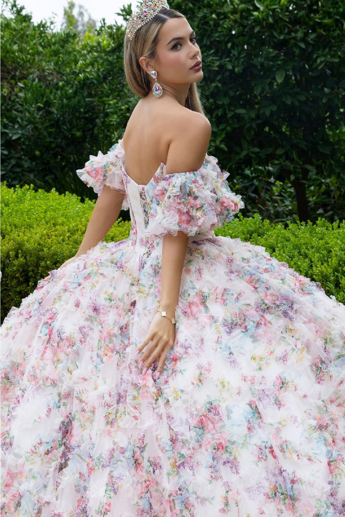 Print Quinceanera Dress Off Shoulder Corset Ball Gown by GLS Gloria GL3609