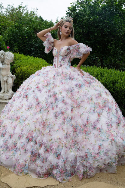 Print Off Shoulder Ball Gown by GLS Gloria GL3609 - Quinceanera Dresses