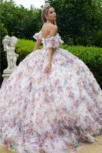 Print Quinceanera Dress Off Shoulder Corset Ball Gown by GLS Gloria GL3609
