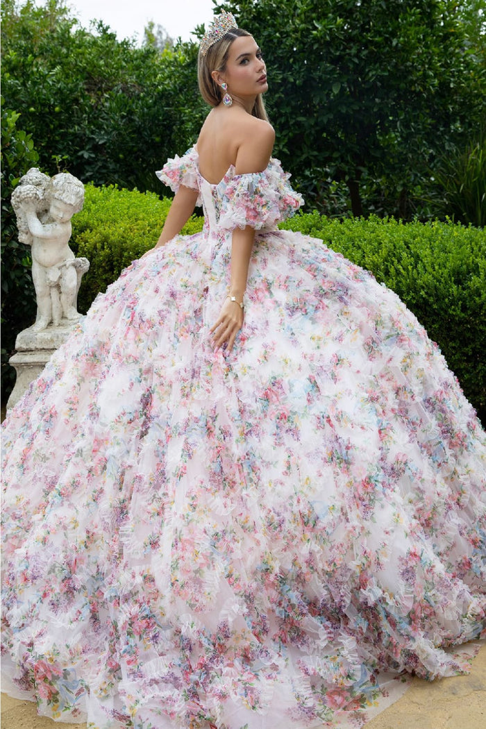 Print Quinceanera Dress Off Shoulder Corset Ball Gown by GLS Gloria GL3609