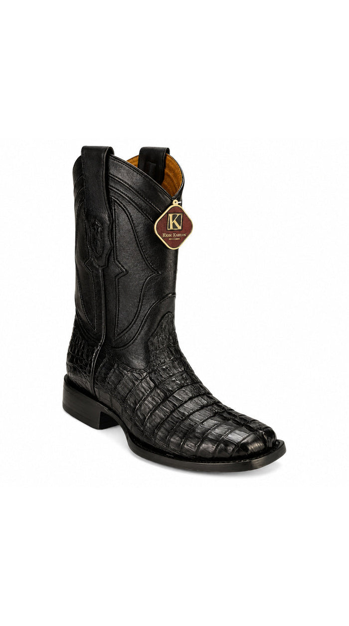 King Exotic Caiman Tail Wide Square Boots- Black