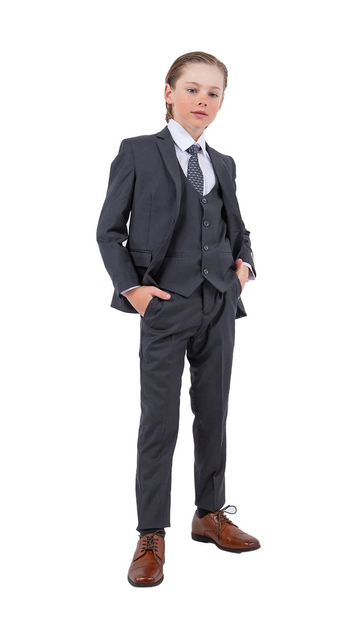 Stacy Adams Boy's 5-Piece Solid Suit - Charcoal Grey