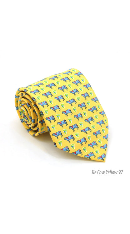 Cow Yellow Necktie with Handkerchief Set