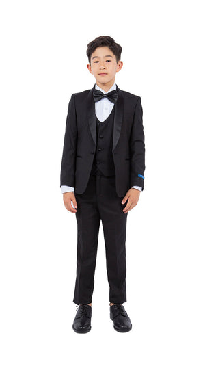 Perry Ellis Boys' 5-Piece Solid Tuxedo - Black and Black