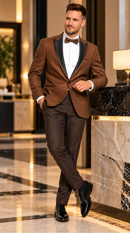Mens Light Brown Tuxedo Suit Sequin Sparkly Shiny Dinner Jacket + Pants