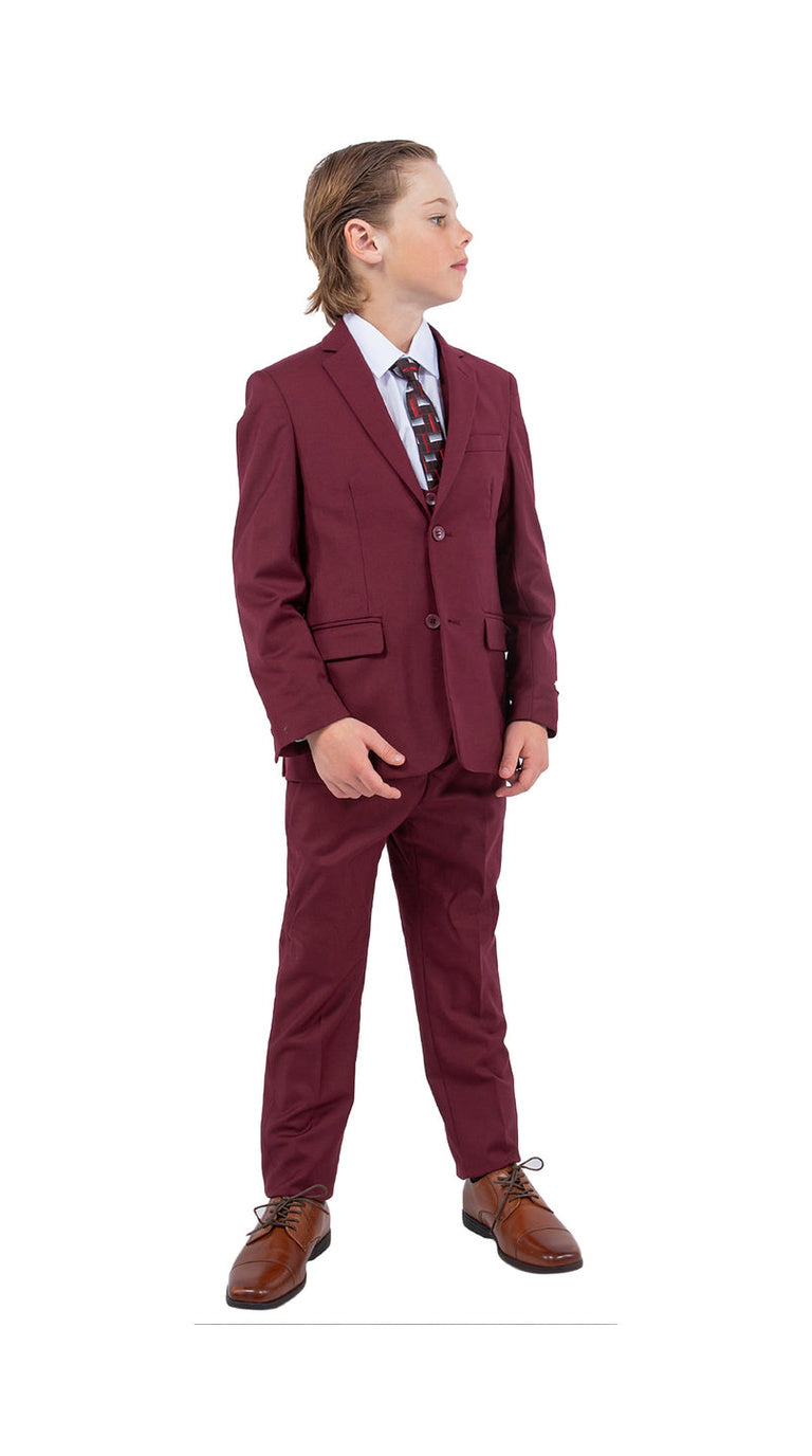 Stacy Adams Boy's 5-Piece Solid Suit - Burgundy